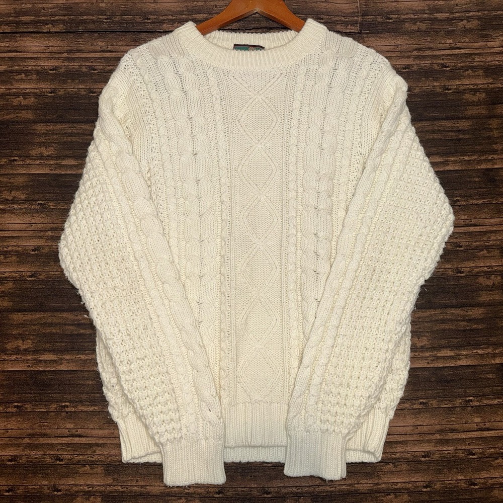 Vintage 80s Pine Grove Cable Knit Sweater Size Large White